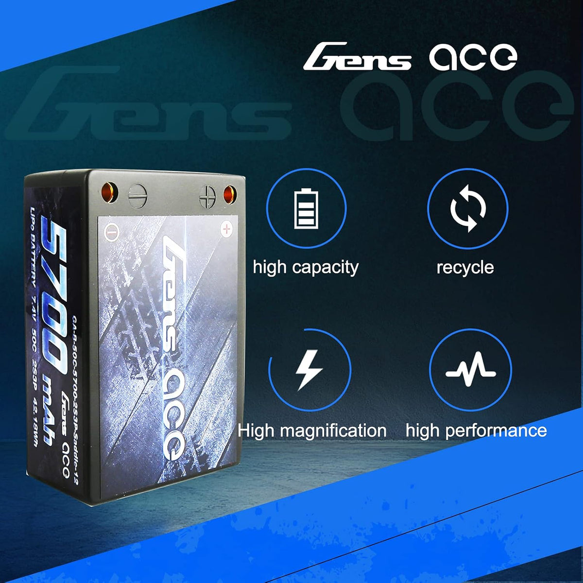 5700mAh 7.4V 50C 2S3P HardCase LiPo Battery Pack with Deans T+JST-XHR-3P Plug D485266