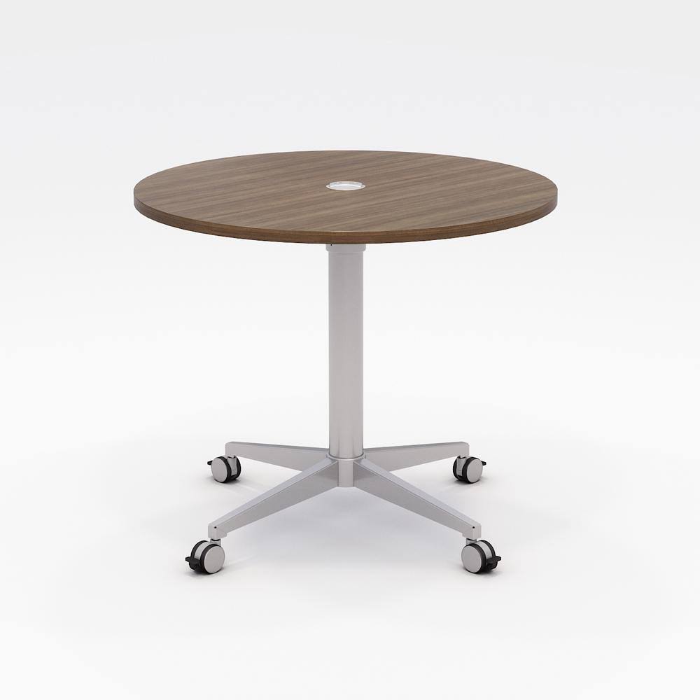 Pedestal Table with Teak Top and Casters I557