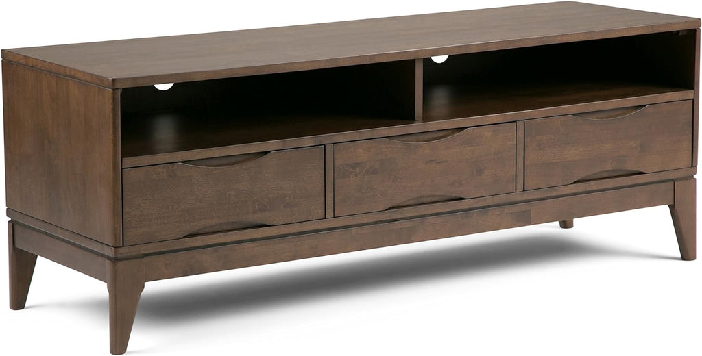 Teak Brown Solid Wood TV Media Stand with Storage Shelves and Cabinets K26241