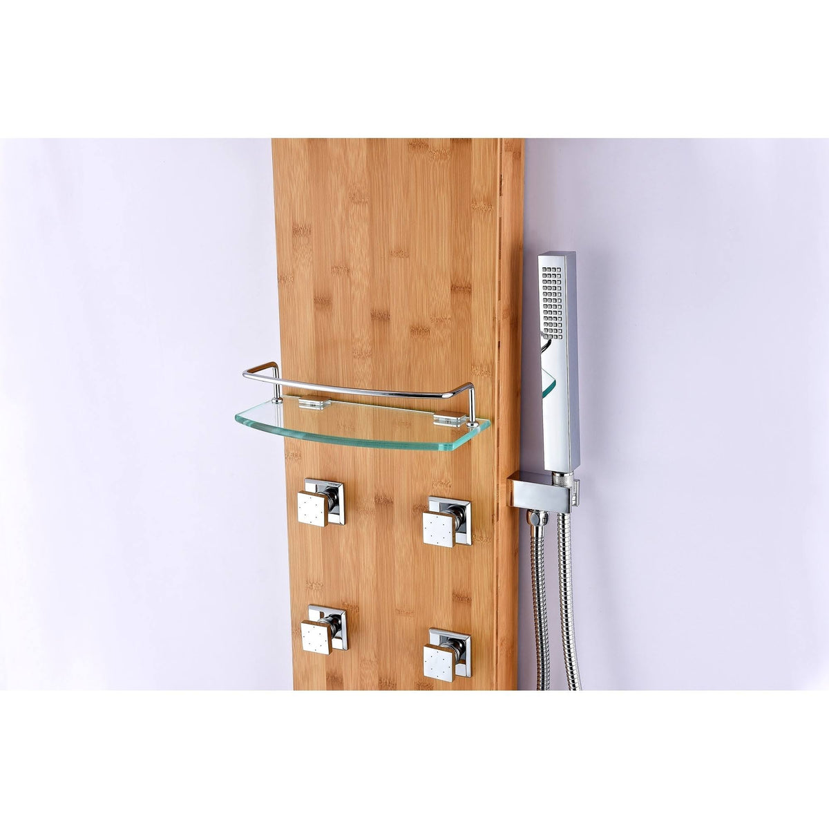 Full Body Shower Panel with Heavy Rain Shower and Spray Wand in Natural Bamboo H316921