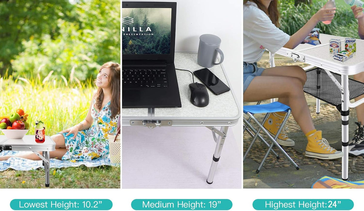 Folding Camping Table with Storage, Height Adjustable Aluminum Camp Table K573