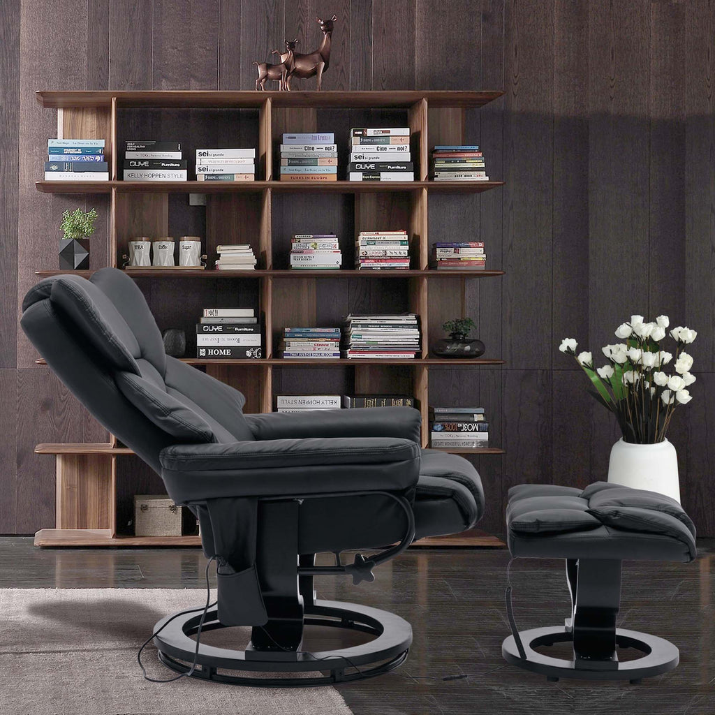 Black PU Massage Recliner Office Chair with Ottoman P539807