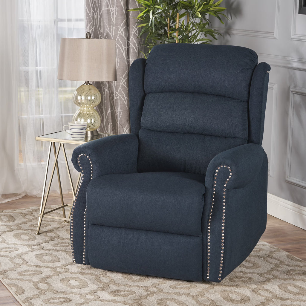 Navy Blue Tufted Fabric Power Recliner R802