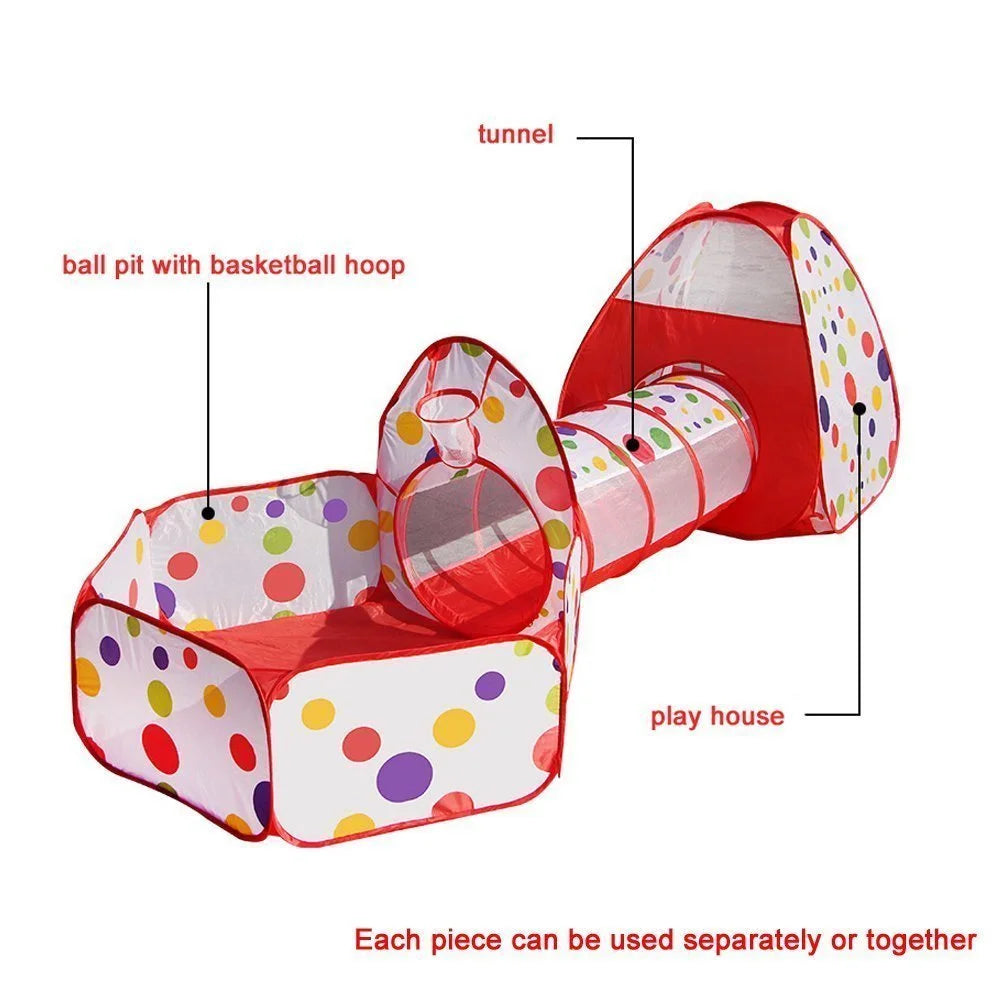 3 in 1 Kids Play Tent with Tunnel and Ball Pit Q59064