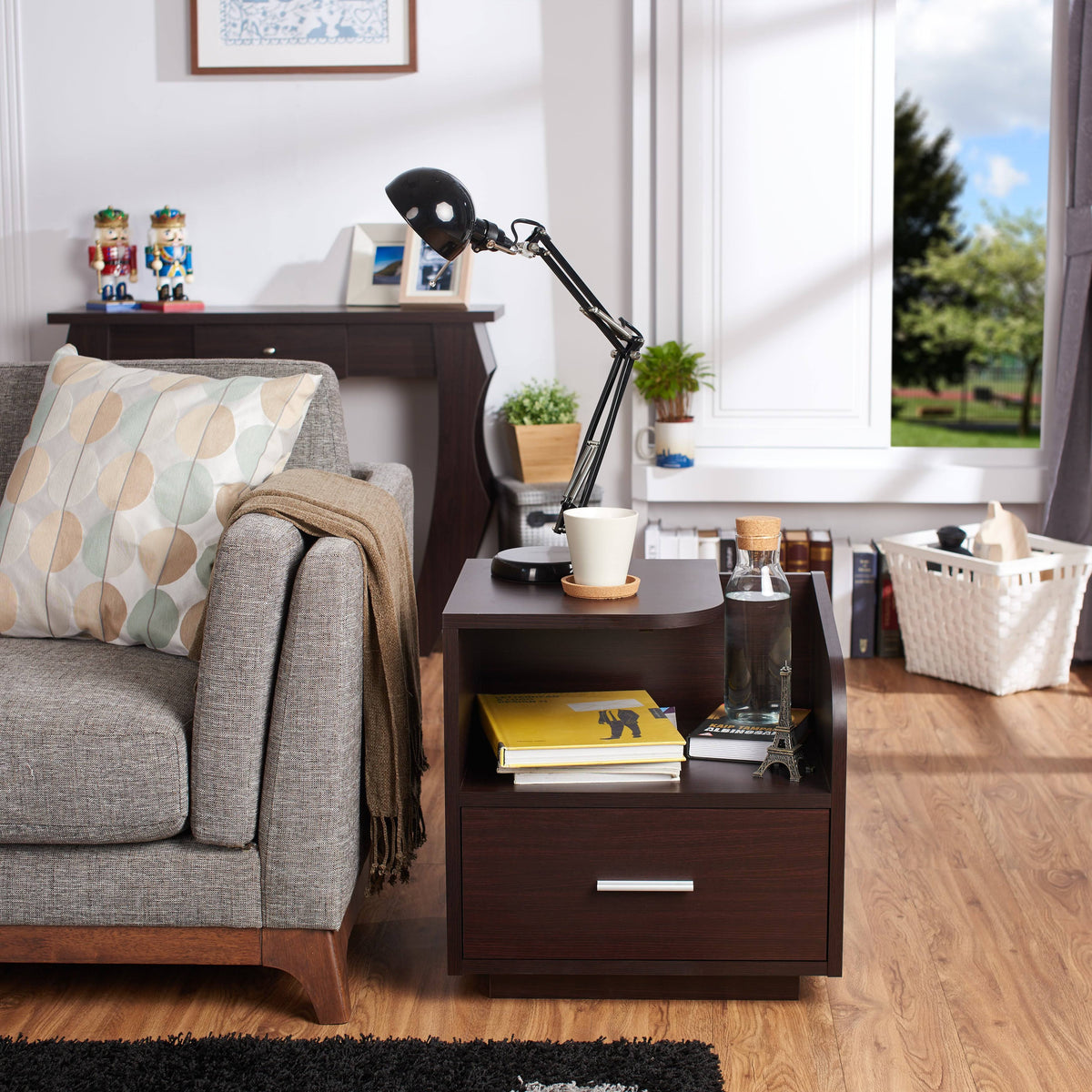 Brown Storage Drawer End Table B2186