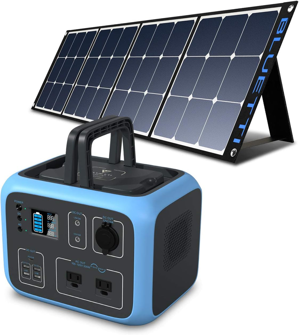 500Wh Portable Power Station with Solar Panel Included, 300W Dual AC Outlet Solar Generator E4258