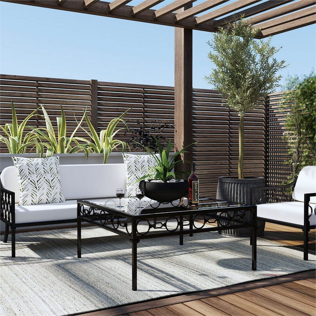 Black Iron Upholstered Outdoor Sofa K1166
