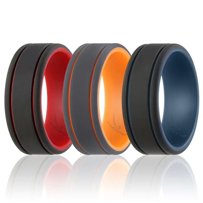 Silicone 2Layer Lines Ring Set Grey-Black 3 x 7 mm I8361