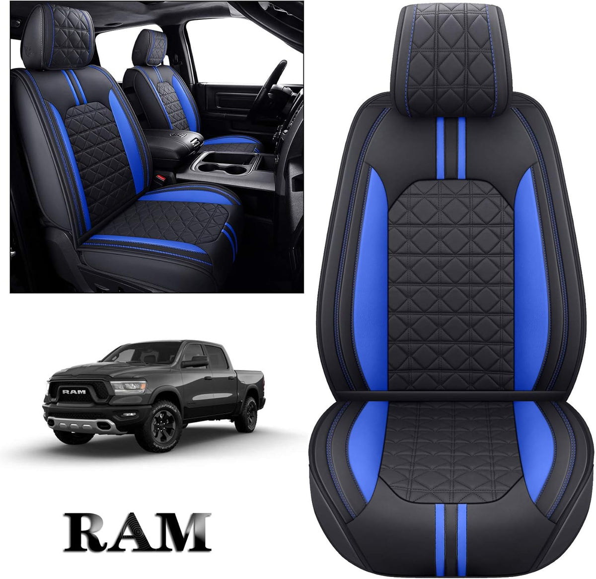 Black Faux Leather Front Seat Covers for Dodge RAM Pickup F491