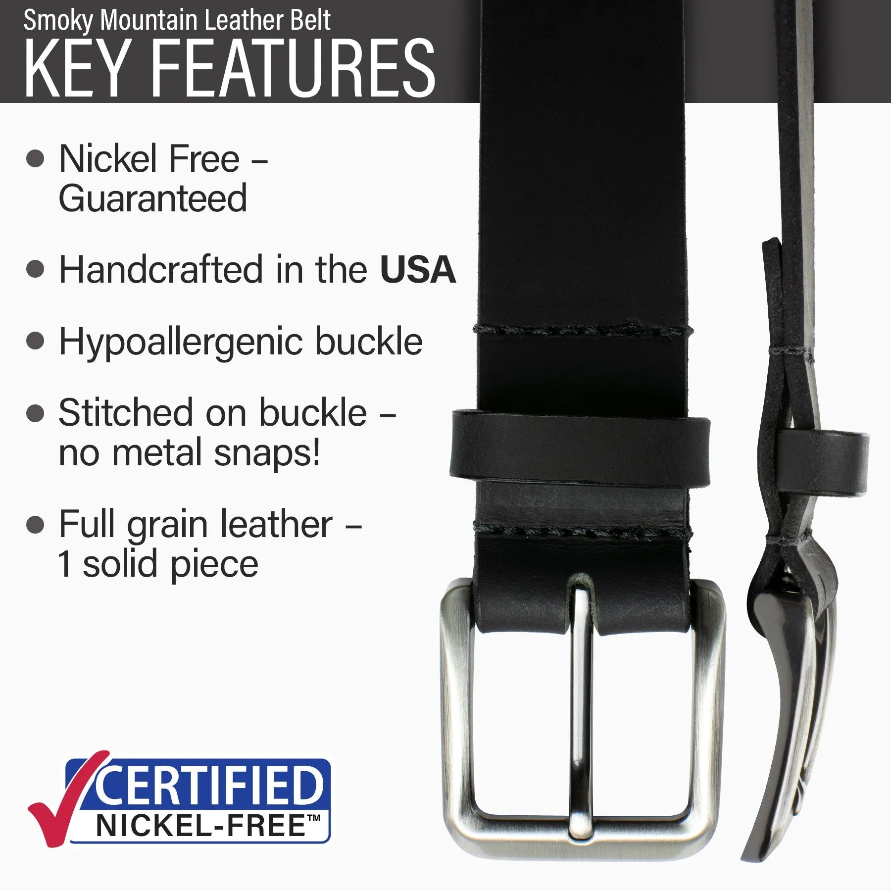 Black Leather Belt with Full Grain Leather Strap S276