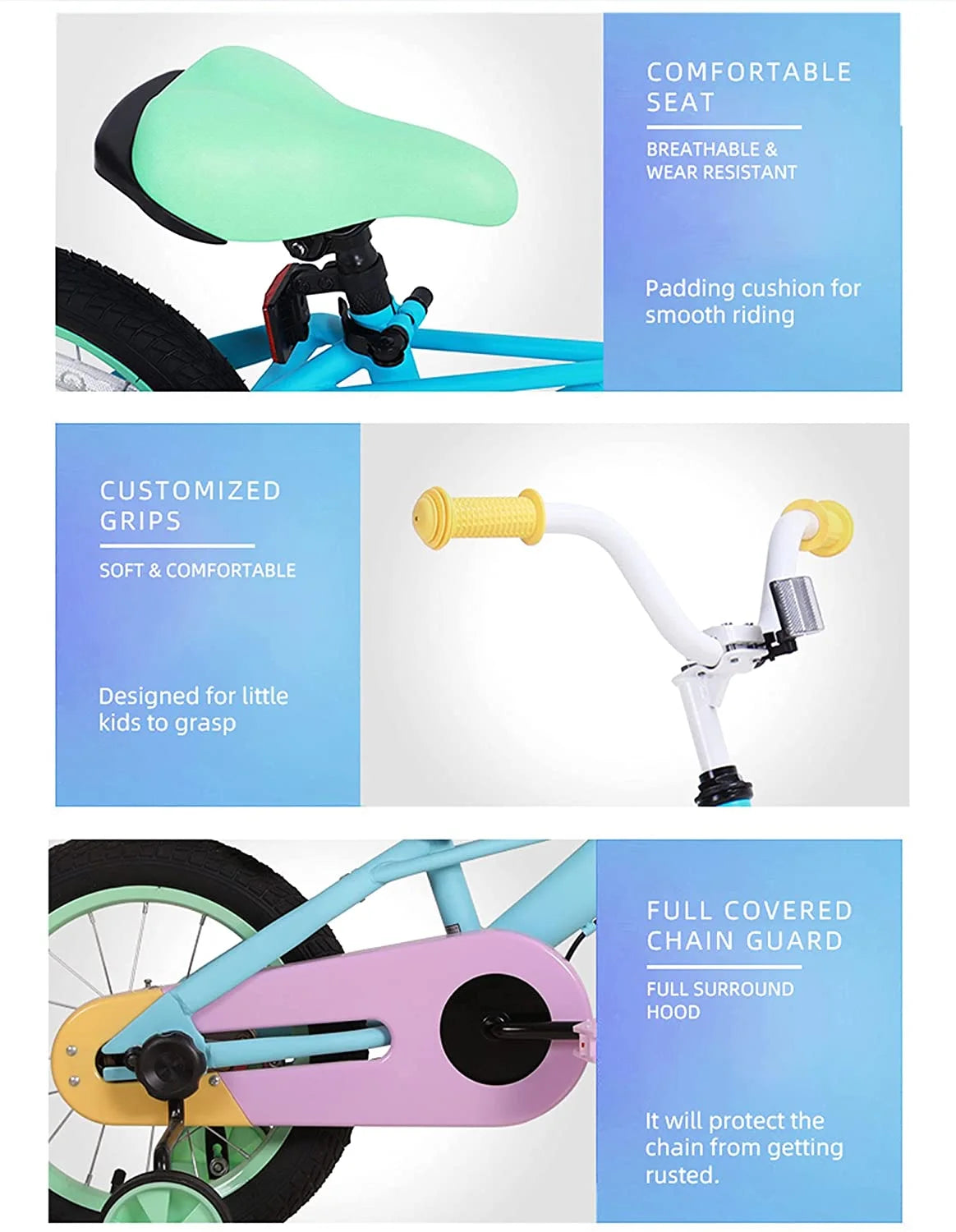 Rainbow Kids Bike with Basket, Training Wheels & Coaster Brake J79278
