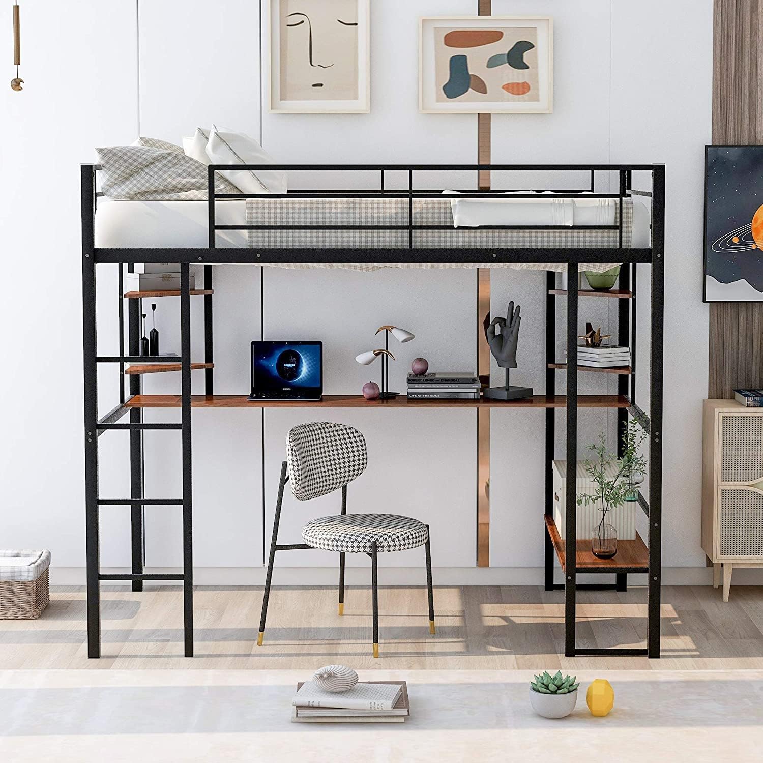 Twin-Over-Twin Solid Pine Wood Bunk Bed with Trundle and 4 Storage Drawers G97432