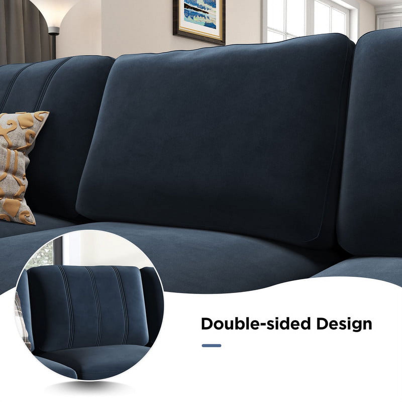 Dark Blue Velvet Convertible Sectional Sofa with Storage Ottoman Q4985