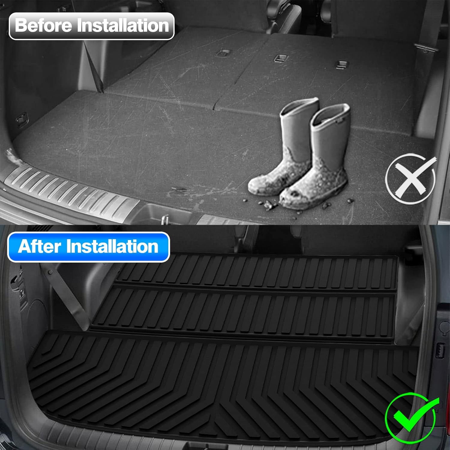 Custom Fit Car Cargo Mat for Hyundai Palisade 3rd Row Down All Weather TPO Non-Slip Pack of 2 P6187