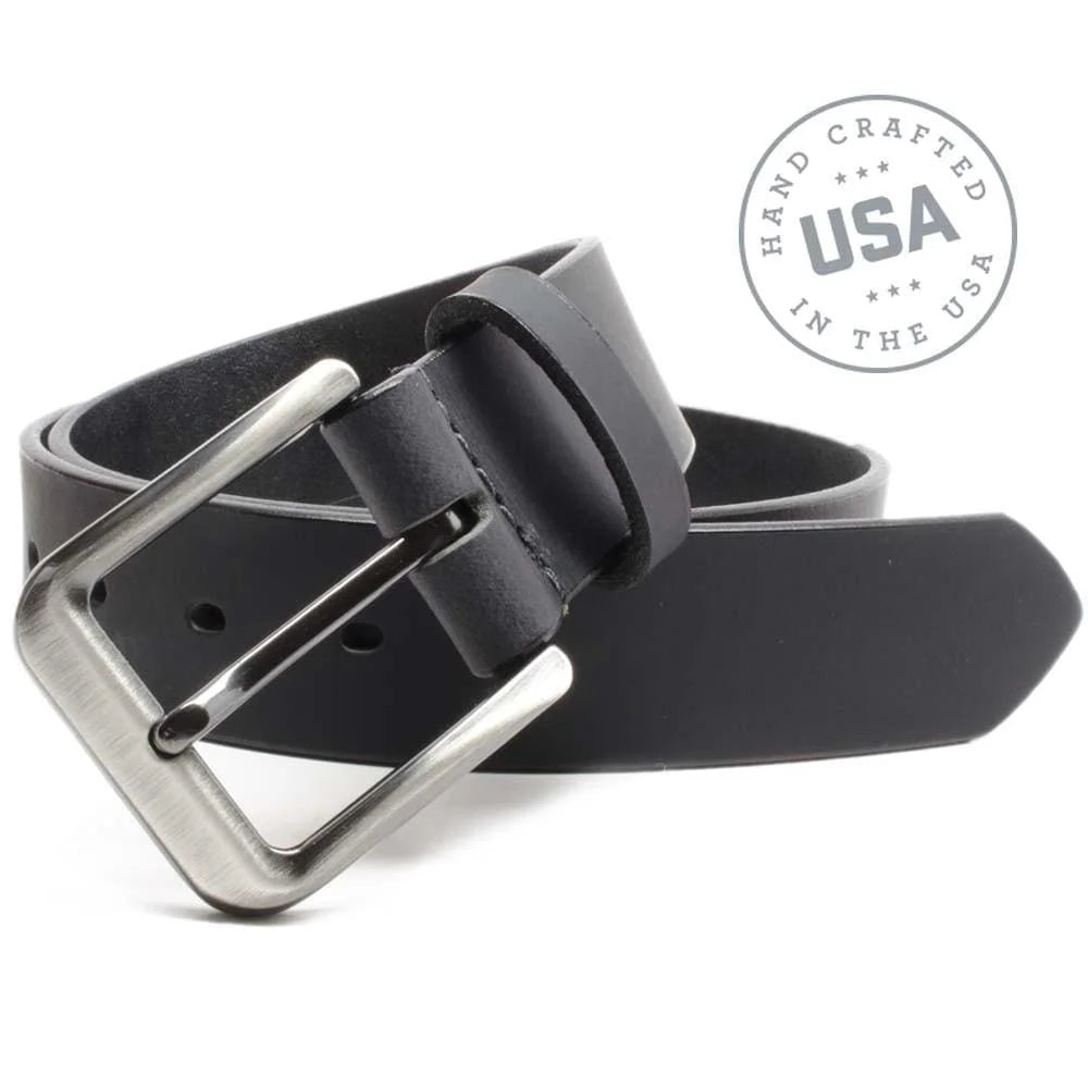 Black Leather Belt with Full Grain Leather Strap S276