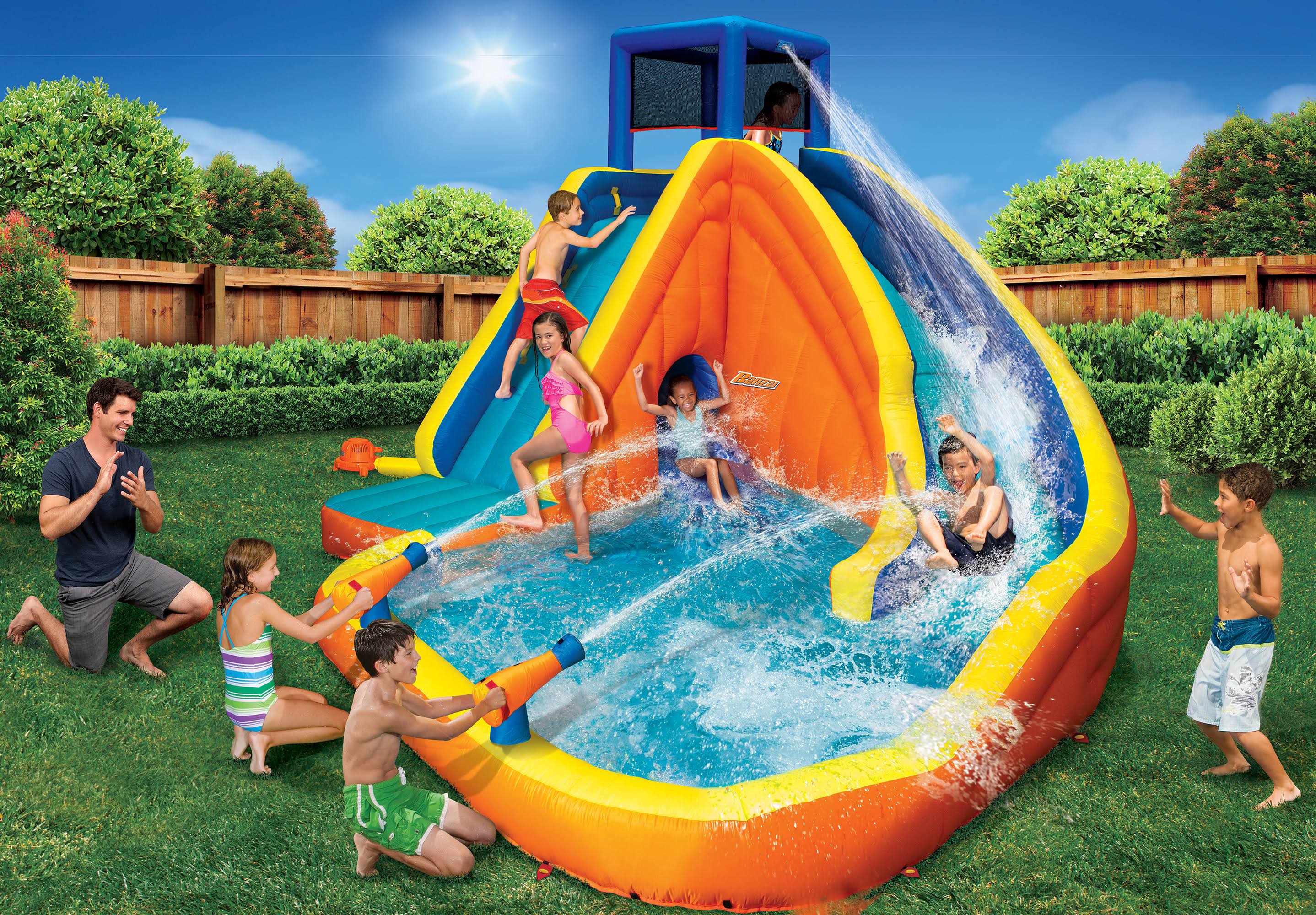 Inflatable Water Park Play Pool Slide with Water Cannons W7148