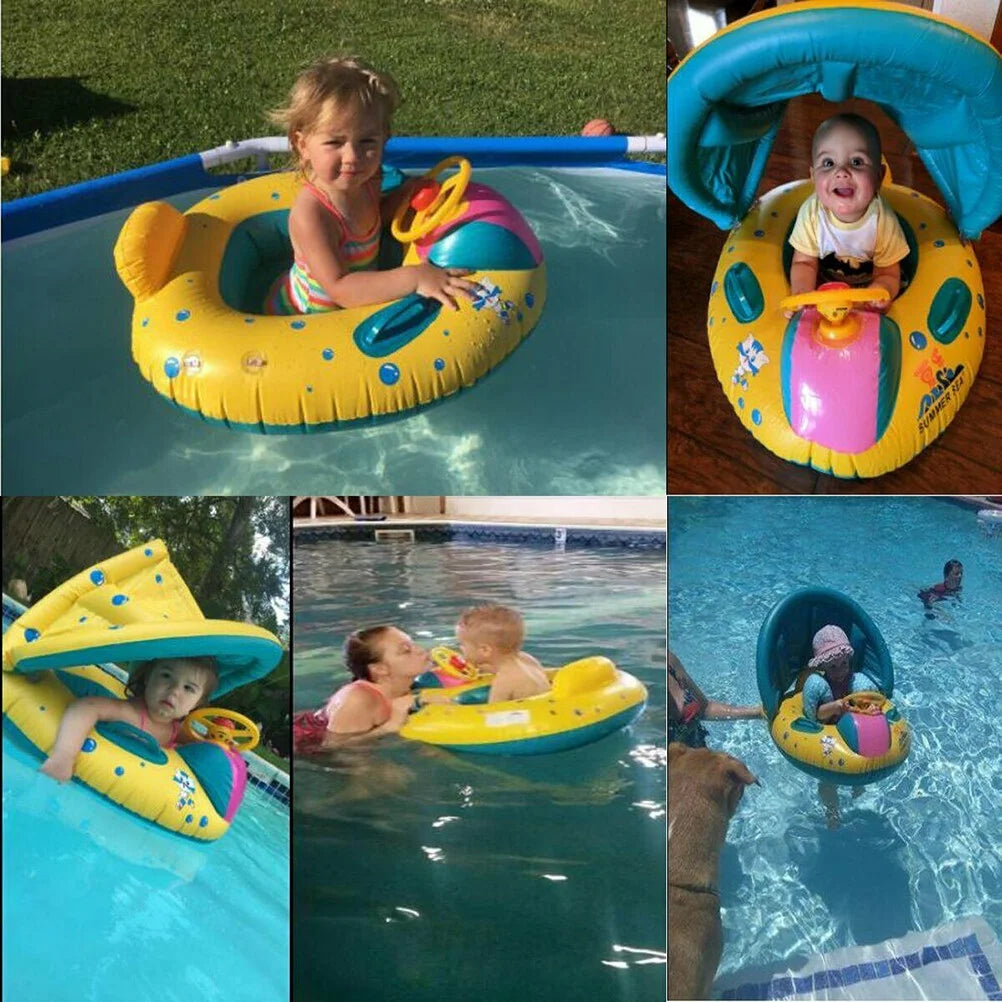 Inflatable Swimming Ring Pool Float with Canopy Sunshade Roof Z142864