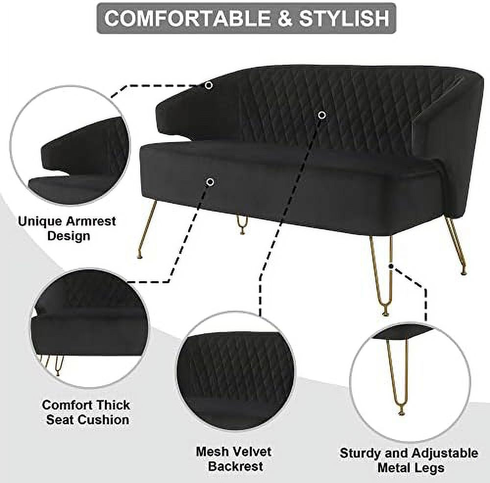 Light Cashmere Loveseat Sofa with Gold-Finished Metal Legs and 2 Small Pillows T3229