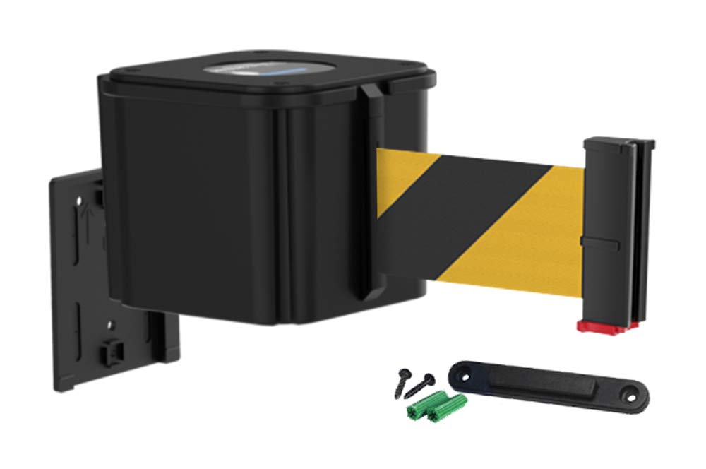 Yellow Retractable Belt Crowd Control Barrier with Receiving End, 25' Caution Do Not Enter Belt Y865