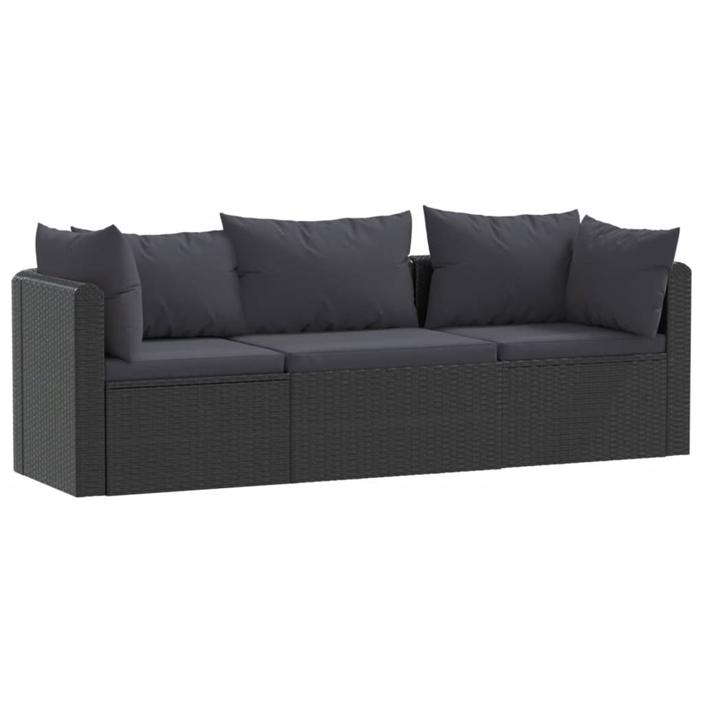 3 Piece Poly Rattan Patio Sofa Set with Cushions R871