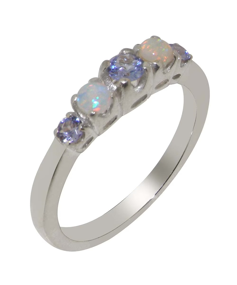 14k White Gold Tanzanite Opal Women's Engagement Ring Size 7 O82961