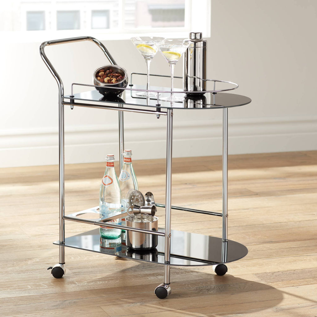 Black Glass Rolling Serving Cart V16269