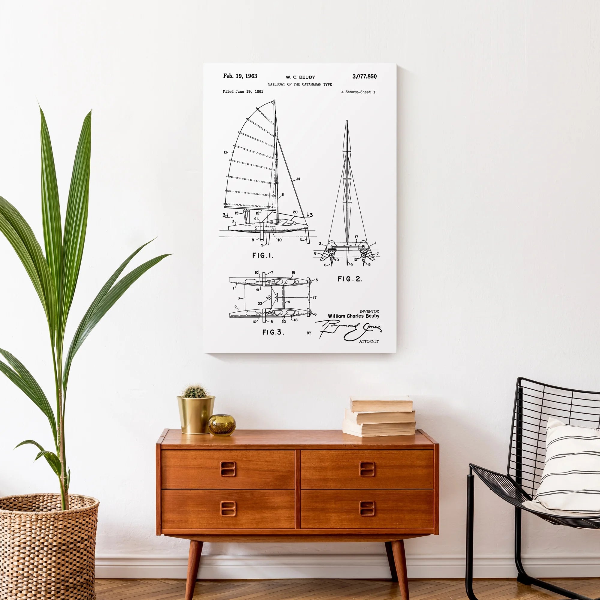 Vintage Sailboat Catamaran Patent Canvas Wall Art B362405