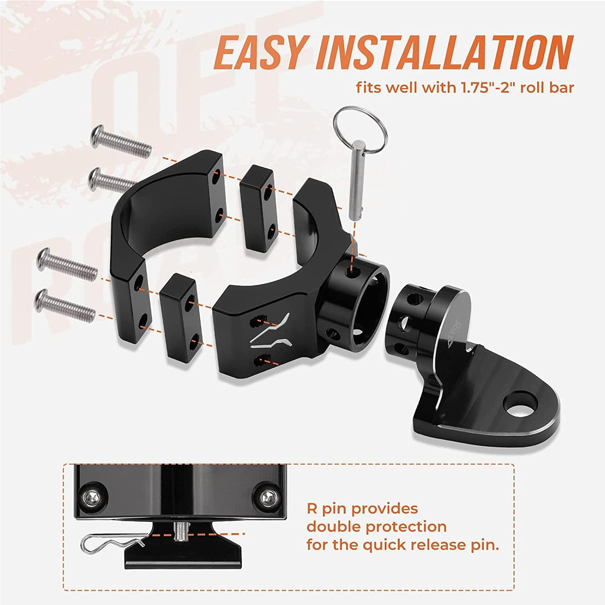 2PCS Aluminum Adjustable UTV Whip Mount for 1.75-2 Roll Bar T578