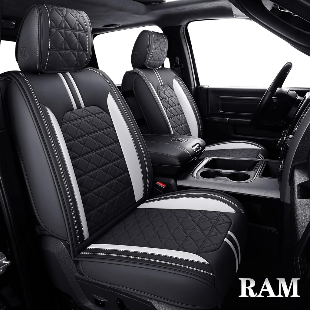 Black Faux Leather Front Seat Covers for Dodge RAM Pickup F491
