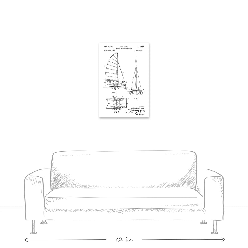 Vintage Sailboat Catamaran Patent Canvas Wall Art B362405