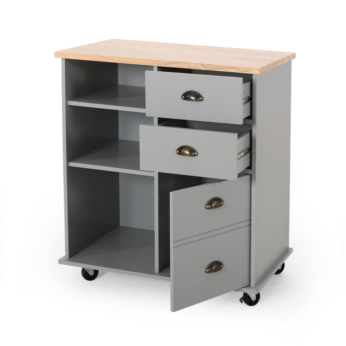 Gray/Natural Kitchen Cart with Wheels D338