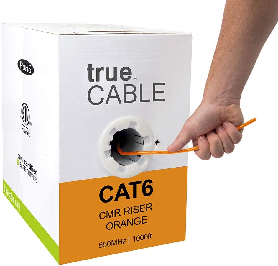 Cat6 Riser 1000ft Black 23AWG 4 Pair Solid Bare Copper Bulk Ethernet Cable T16177