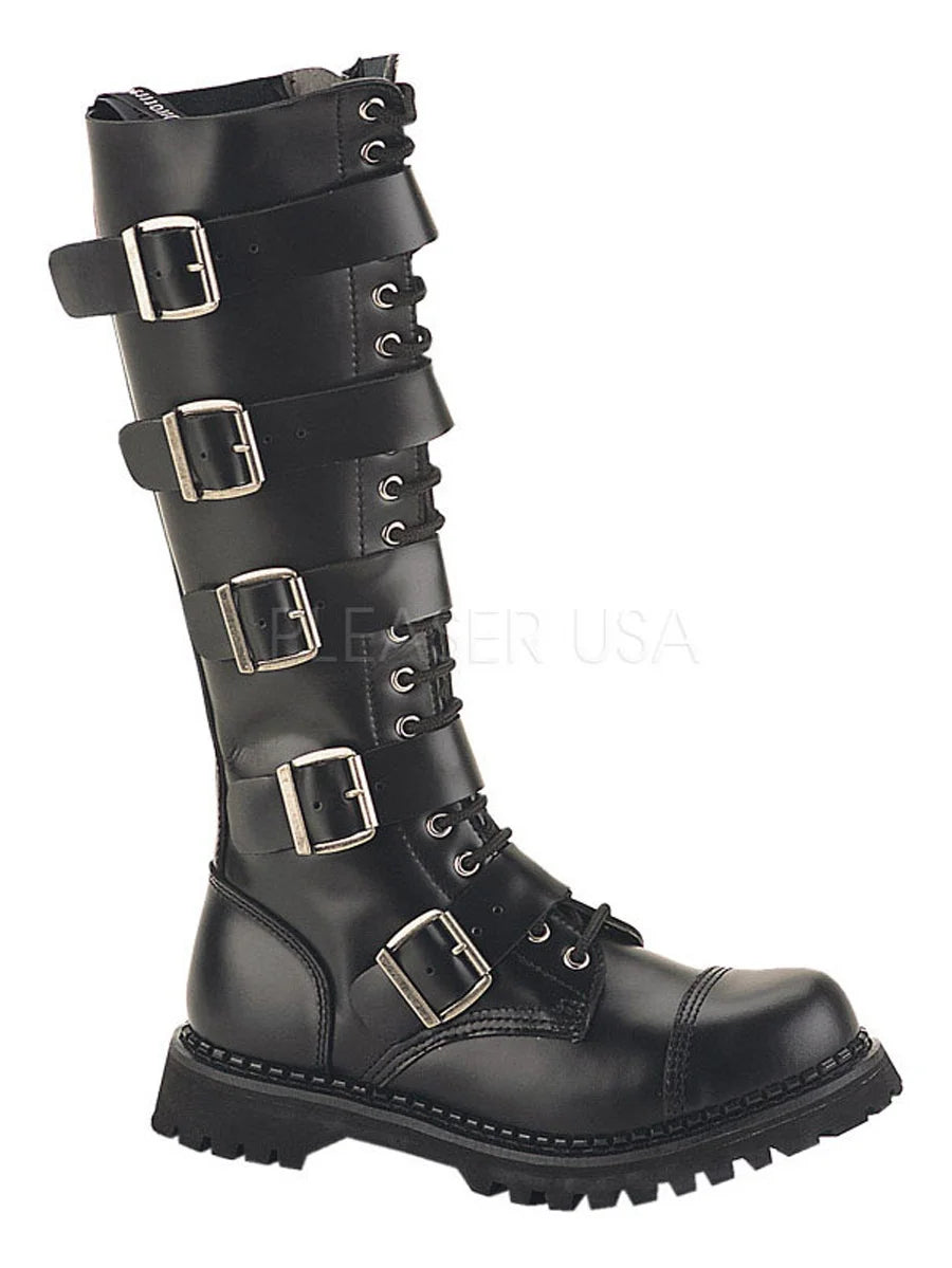 20 Eyelet 5 Strap Steel Toe Leather Knee Boot C218