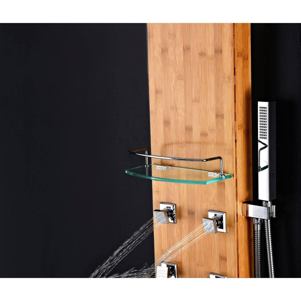 Full Body Shower Panel with Heavy Rain Shower and Spray Wand in Natural Bamboo H316921
