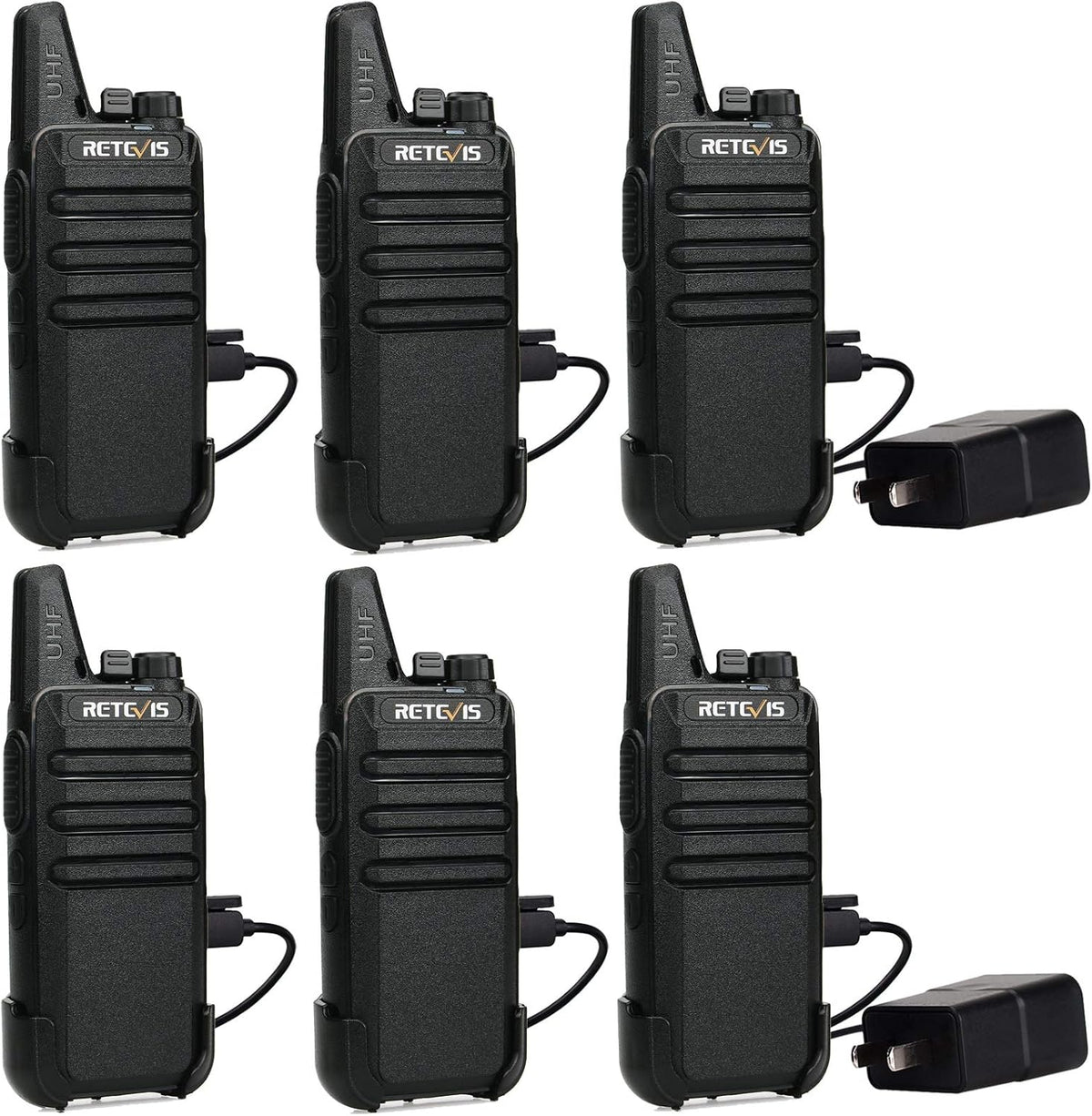6 Pack Rechargeable 2 Way Radios with 6 Way Multi Gang Charger S732