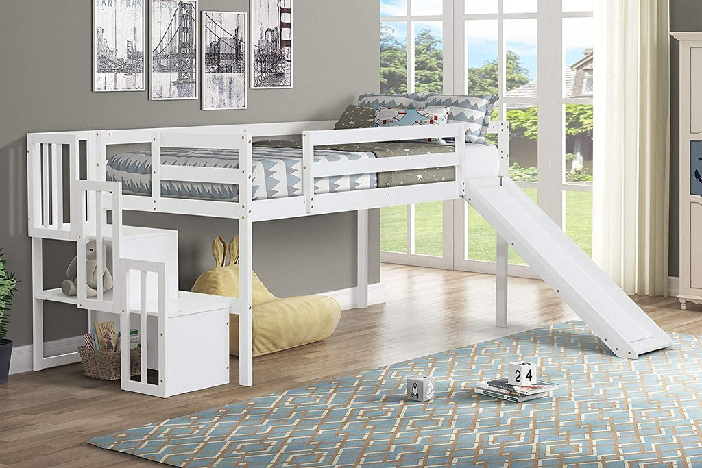 Twin-Over-Twin Solid Pine Wood Bunk Bed with Trundle and 4 Storage Drawers G97432