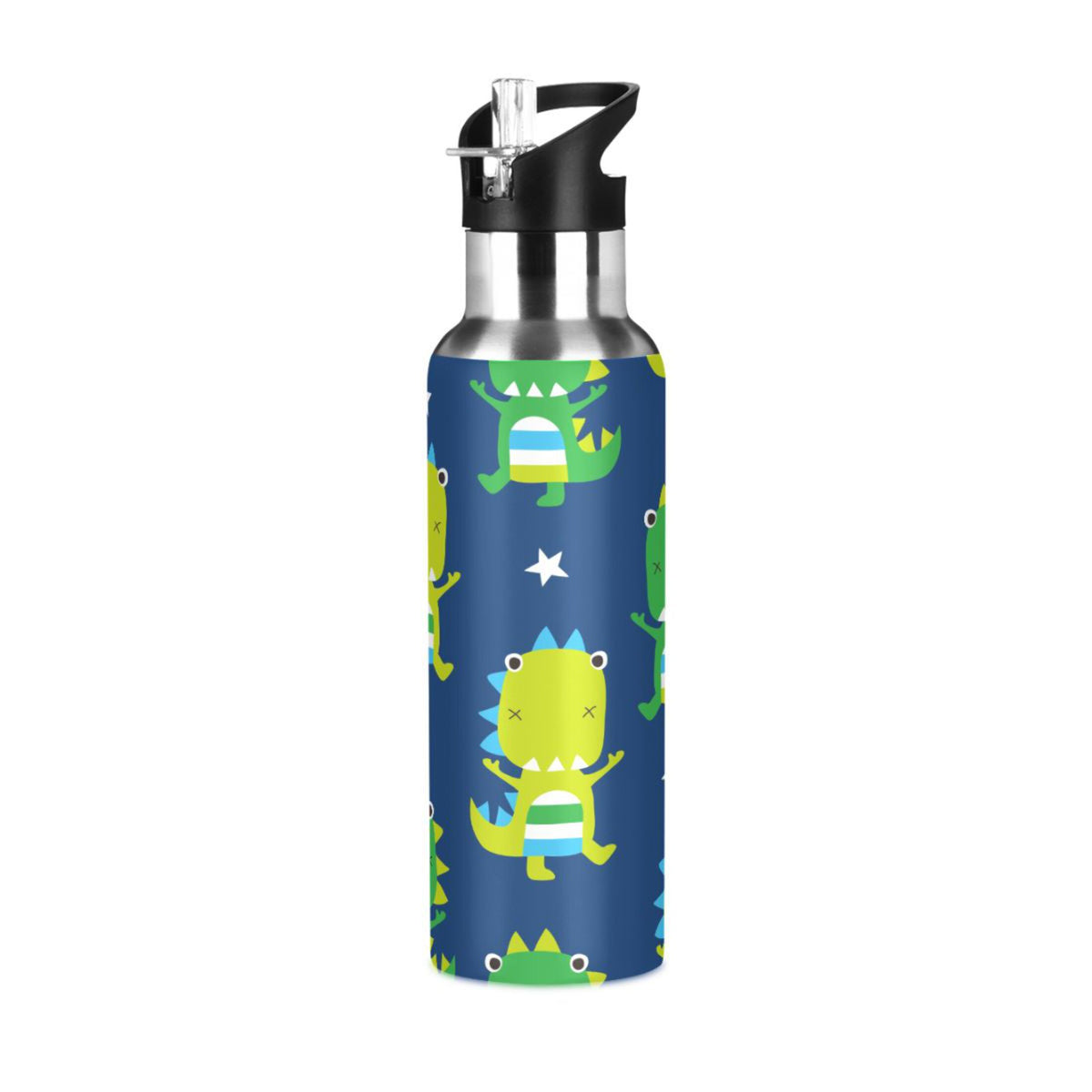 Green Dinosaur Blue Stainless Steel Insulated Water Bottle with Straw Lid U263523