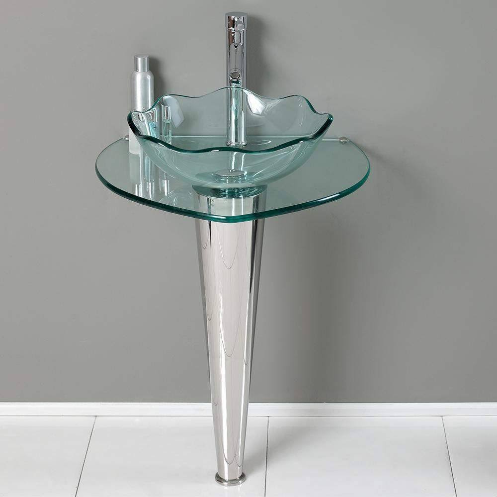 Wavy Edge Glass Bathroom Vanity with Vessel Sink R39849