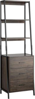 Rustic Brown 3 Tier Ladder Shelf with Fabric Drawers C11527