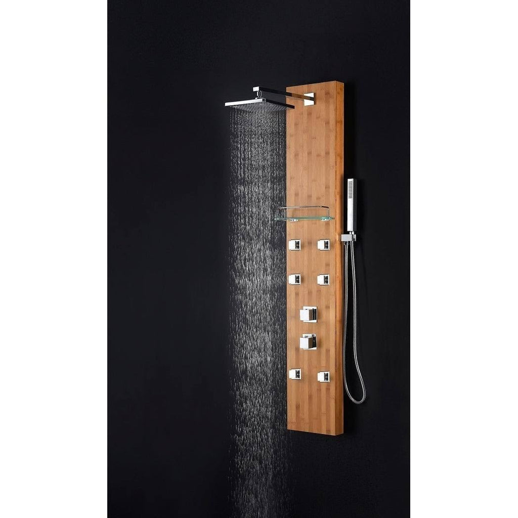 Full Body Shower Panel with Heavy Rain Shower and Spray Wand in Natural Bamboo H316921