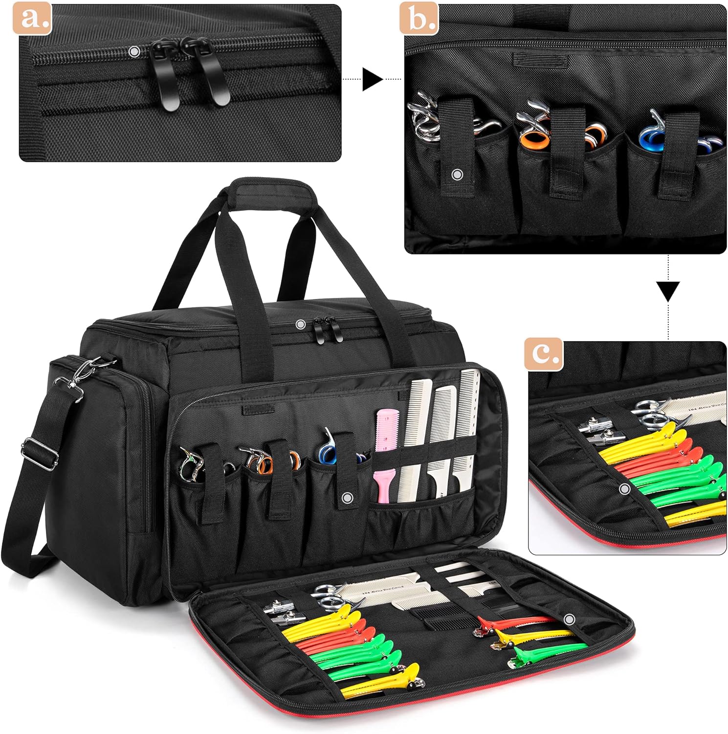 Large Barber Bag with Adjustable Dividers, Black V688631