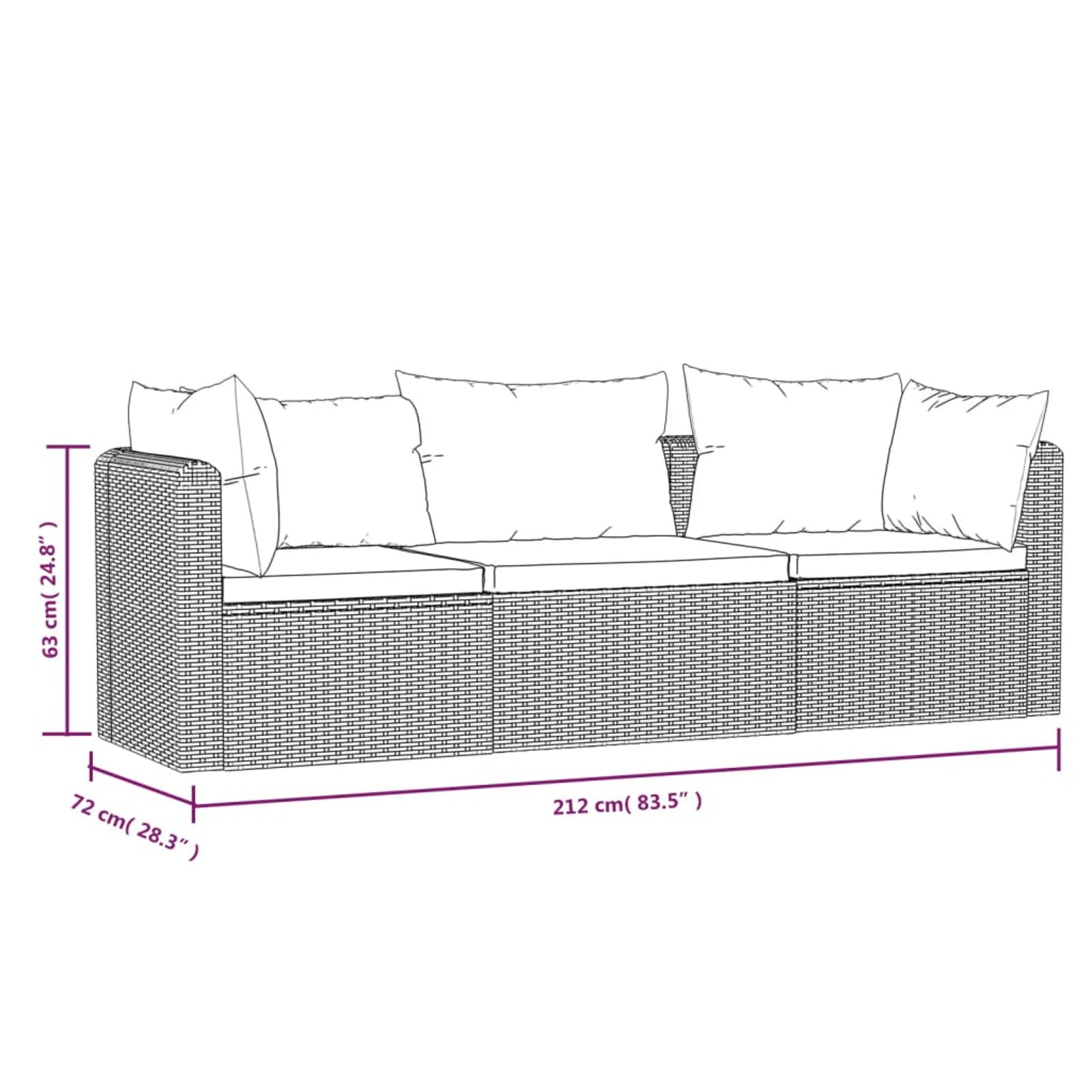 3 Piece Poly Rattan Patio Sofa Set with Cushions R871