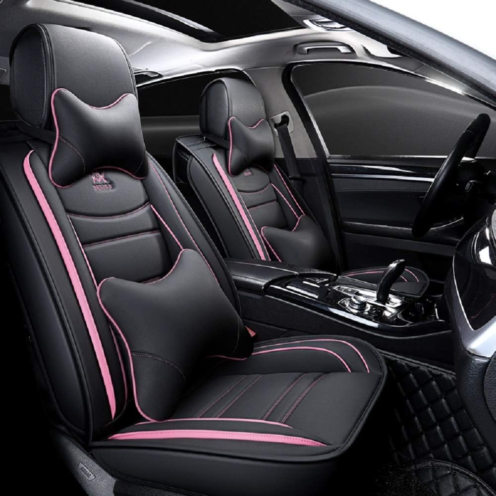 Black Leather Car Seat Covers 5 Seats Full Set B9894