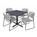 Grey Square Breakroom Table with 4 Stack Chairs U792271