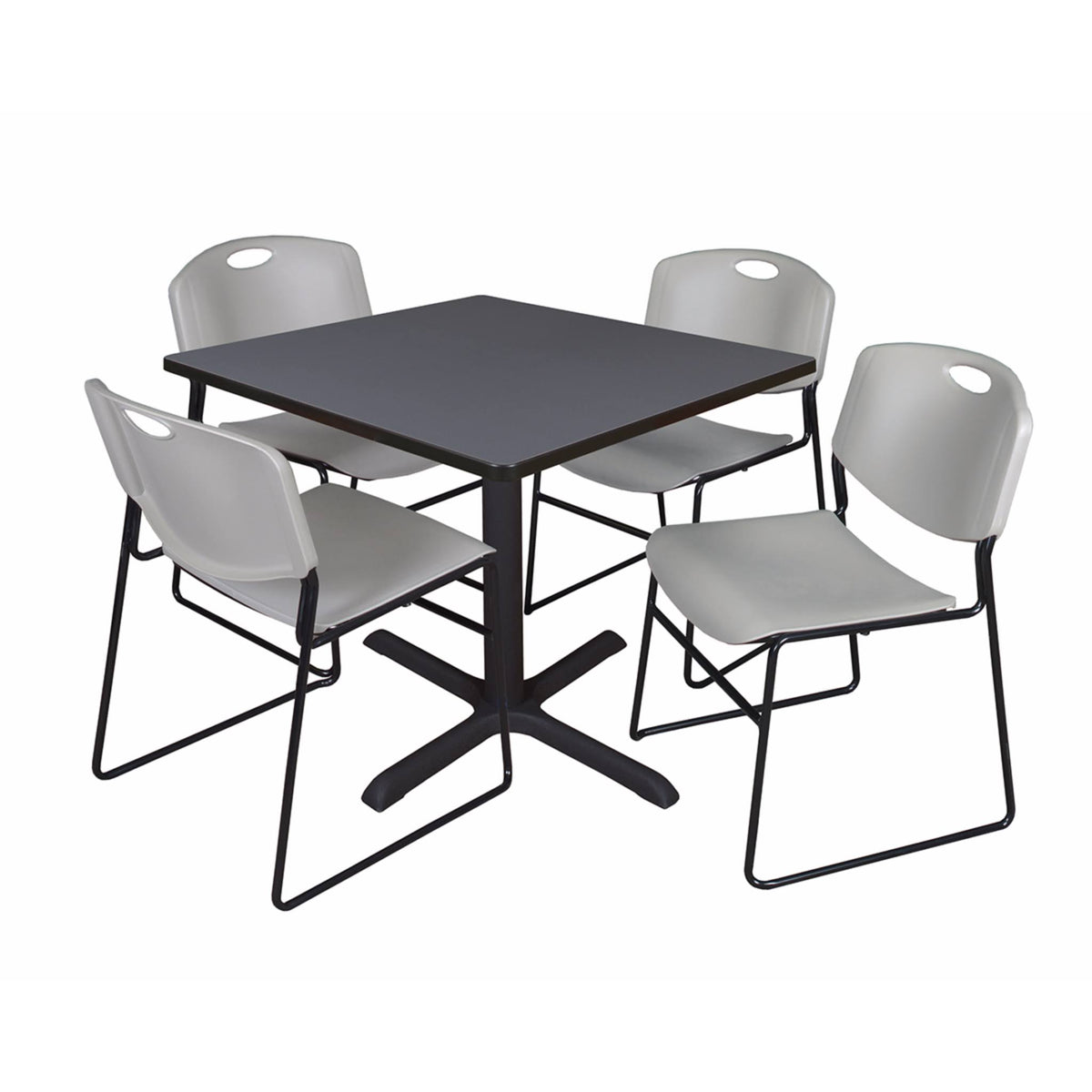 Grey Square Breakroom Table with 4 Stack Chairs U792271