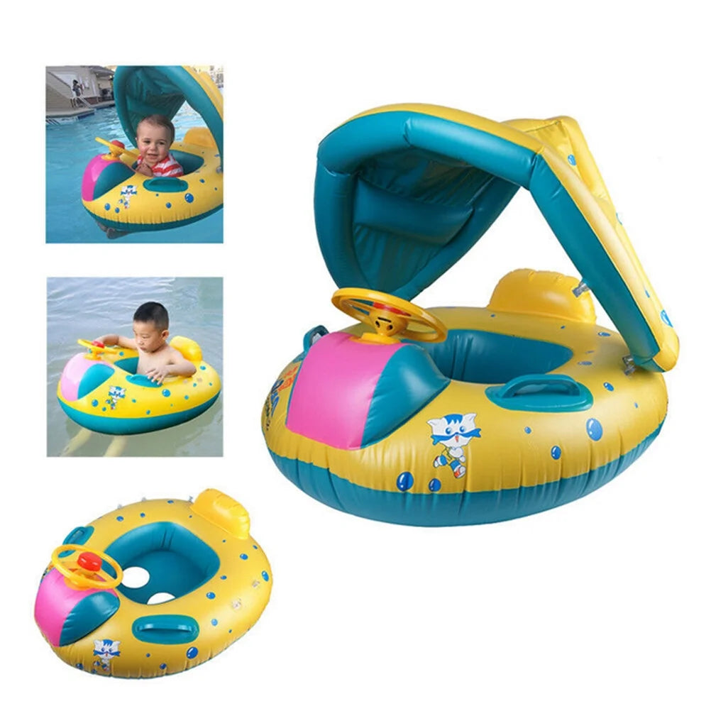 Inflatable Swimming Ring Pool Float with Canopy Sunshade Roof Z142864