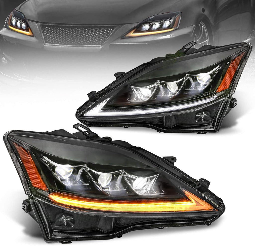Full LED Projector Headlight with Sequential Turn Light, Amber Reflector (Set of 2) W19849