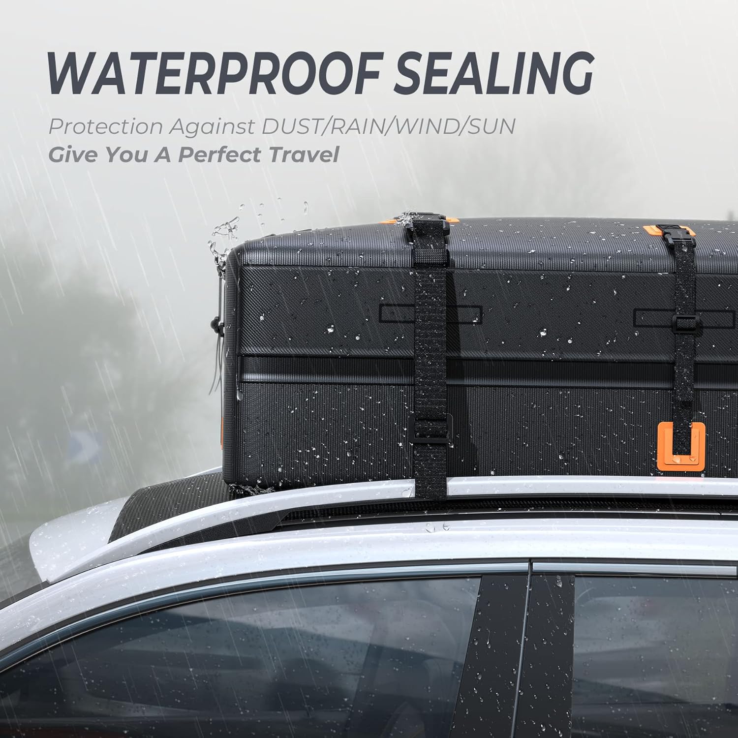 Car Rooftop Bag, 21 Cubic, 100% Waterproof, Rooftop Cargo Carrier with 10 Straps + 4 Door Hooks + Anti-Slip Mat + Storage Bag R9779