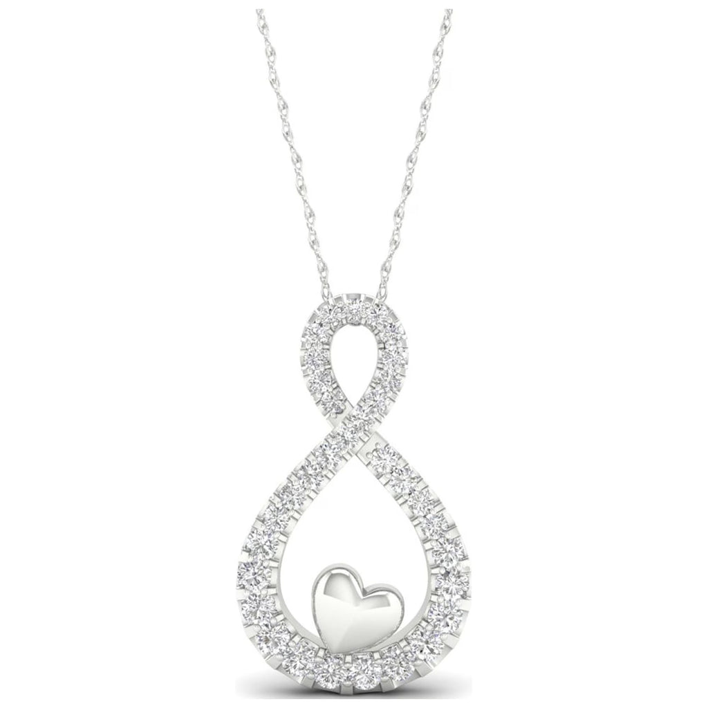 1/6Ct TDW Diamond 10K White Gold Infinity Heart Necklace U248