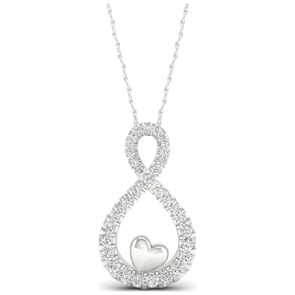 1/6Ct TDW Diamond 10K White Gold Infinity Heart Necklace U248